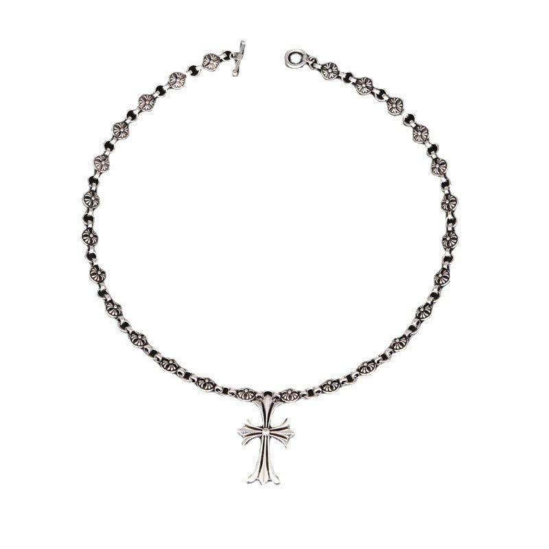Wholesale Vintage Hip Hop Nightclub Trendy Cross Necklace Handmade Chain Valentine's Day Gift Retro Plated Jewelry Pendant Chain
